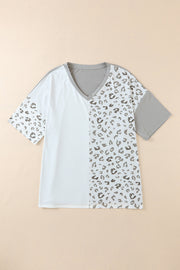 Plus Size Leopard V-Neck T-Shirt T-WILL STORE 