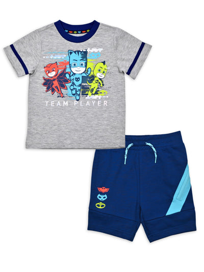 PJ Masks Baby and Toddler Boy Graphic T-Shirt and Knit Shorts Outfit Set, 2-Piece, Sizes 12M-5T T-WILL STORE 