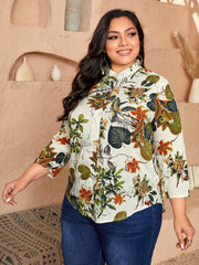 Plus Tropical Print Blouse T-WILL STORE 
