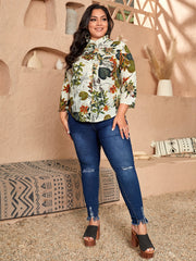 Plus Tropical Print Blouse T-WILL STORE 