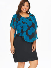 Plus Size Rose Overlay Capelet Dress T-WILL STORE 