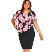 Plus Size Rose Overlay Capelet Dress T-WILL STORE 