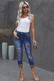 Leopard Patch Distressed Cropped Jeans T-WILL STORE 