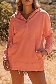 Orange Batwing Sleeve Pocketed Henley Hoodie T-WILL STORE 