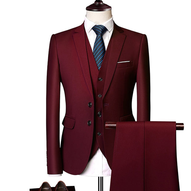 Slim Fit Tuxedo Men Formal Business Work Wear Suits 3Pcs Set (Jacket+Pants+Vest) T-WILL STORE 