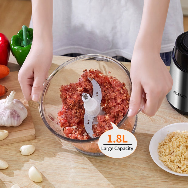 ELEKCHEF Electric Food Processor Chopper Two Speeds 1.8L Glass Bowl Blender Meat Grinder For Baby Food Vegetables Onion Garlic T-WILL STORE 