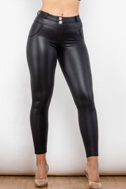 Full Size PU Leather Buttoned Leggings T-WILL STORE 