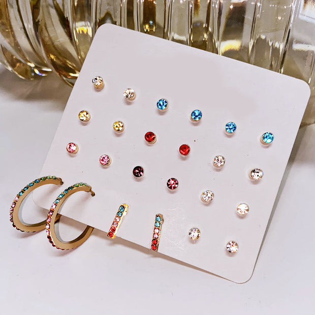12 Piece Rainbow Set With ® Crystals 18K White Gold Plated Earring in 18K White Gold Plated T-WILL STORE 