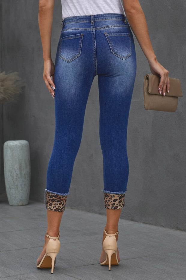 Leopard Patch Distressed Cropped Jeans T-WILL STORE 